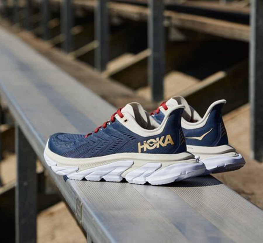 Hoka One One ランニングシューズ メンズ 青/白 - クリフトン 縁 - AK9514263